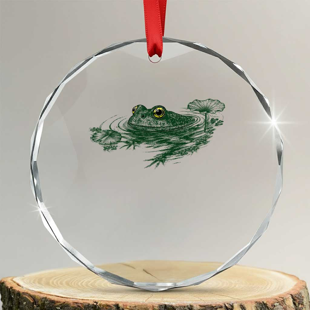Funny Frog Swimming in Pond Cottagecore Style Crystal Glass Ornament TS11 Transparent Glass 3'' Circle Print Your Wear