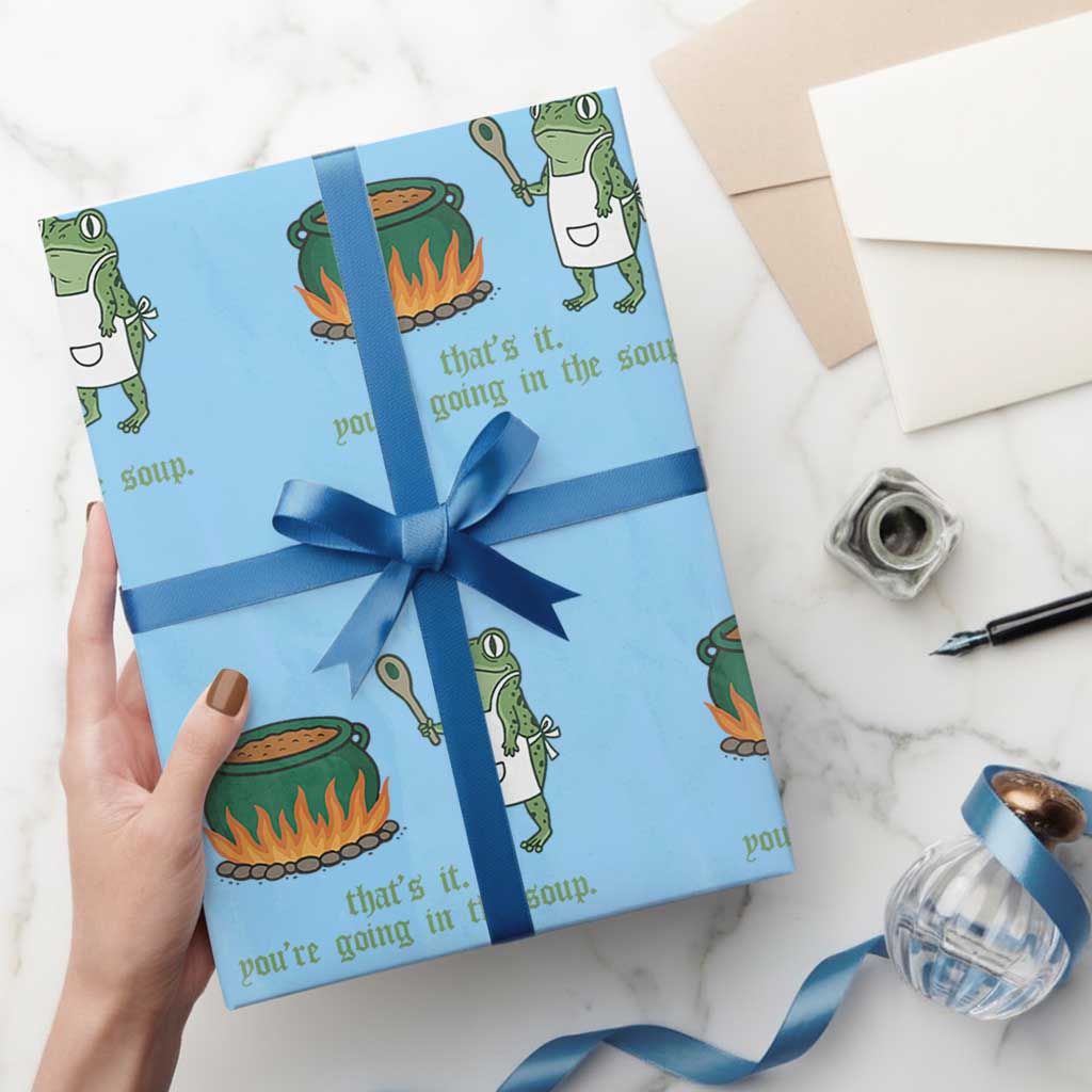 Funny Frog Wrapping Paper Roll Thats It You're Going In The Soup Weird Weirdcore Meme TS10 Light Blue Print Your Wear
