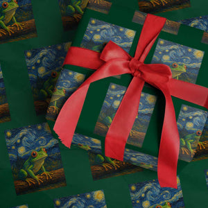 Funny Frog Wrapping Paper Roll Van Gogh Style Starry Night TS12 Green Print Your Wear