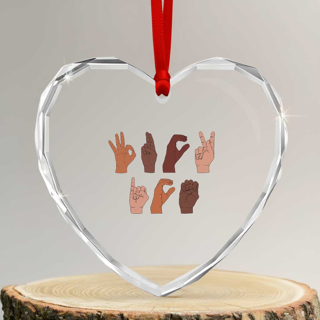 Funny Fuck Hand Sign Language Anti Deportation Heart Crystal Glass Ornament Chinga La Migra TS11 Transparent Glass 3'' Heart Print Your Wear