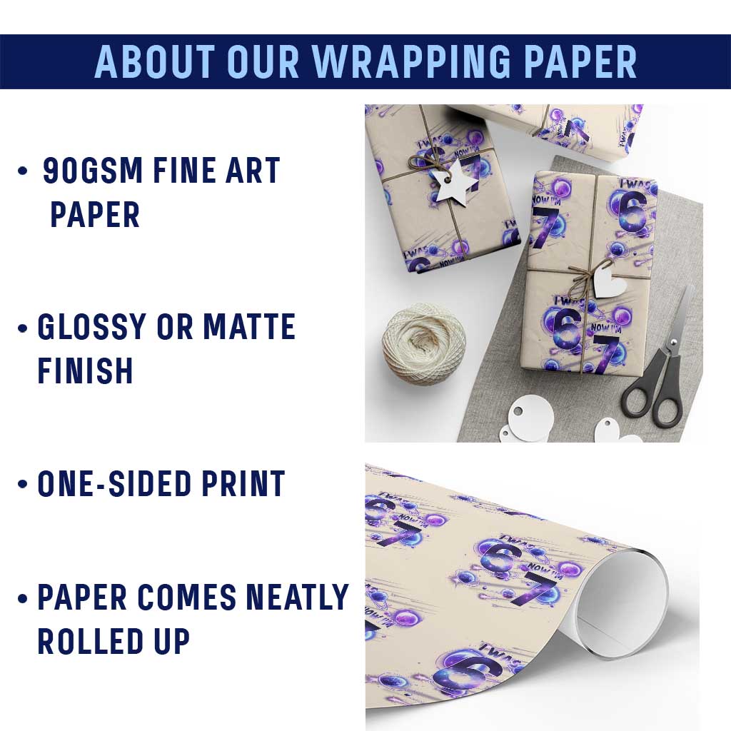 Funny Galaxy Space Birthday Wrapping Paper Roll I Was Six Now I Am Seven TS12 Print Your Wear