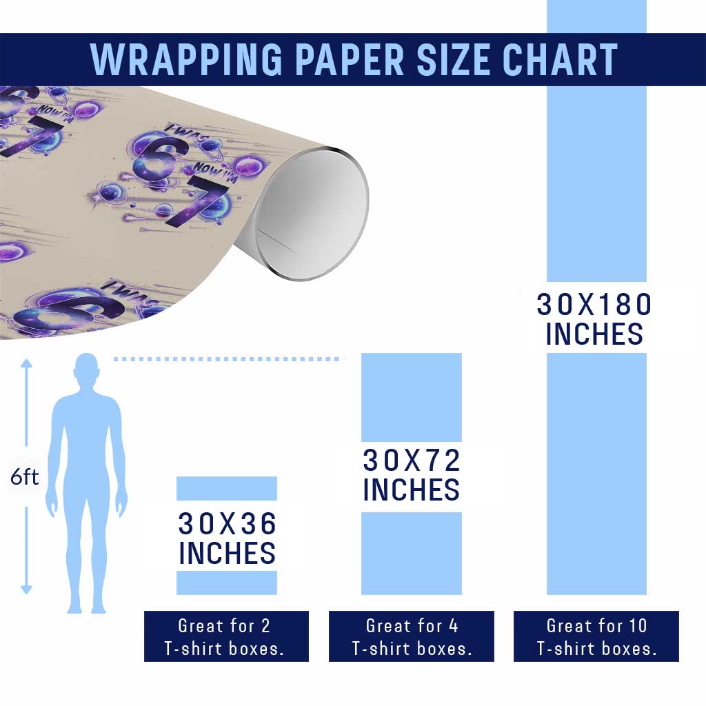 Funny Galaxy Space Birthday Wrapping Paper Roll I Was Six Now I Am Seven TS12 Print Your Wear