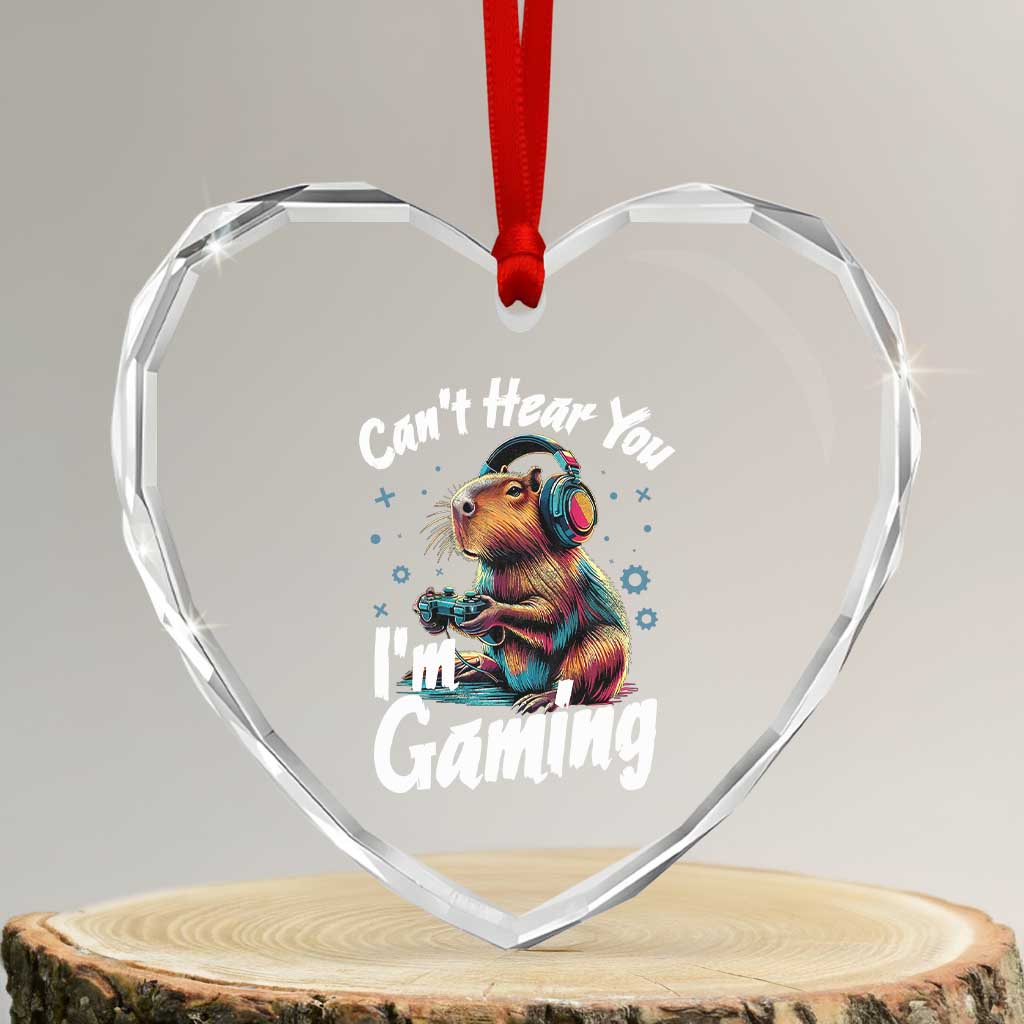 Funny Gamer Capybara Heart Crystal Glass Ornament Can Not Hear You I Am Gaming TS12 Transparent Glass 3'' Heart Print Your Wear