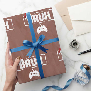 Funny Gaming Christmas Wrapping Paper Roll Gamer Bruh Video Game TS14 Mocha Print Your Wear