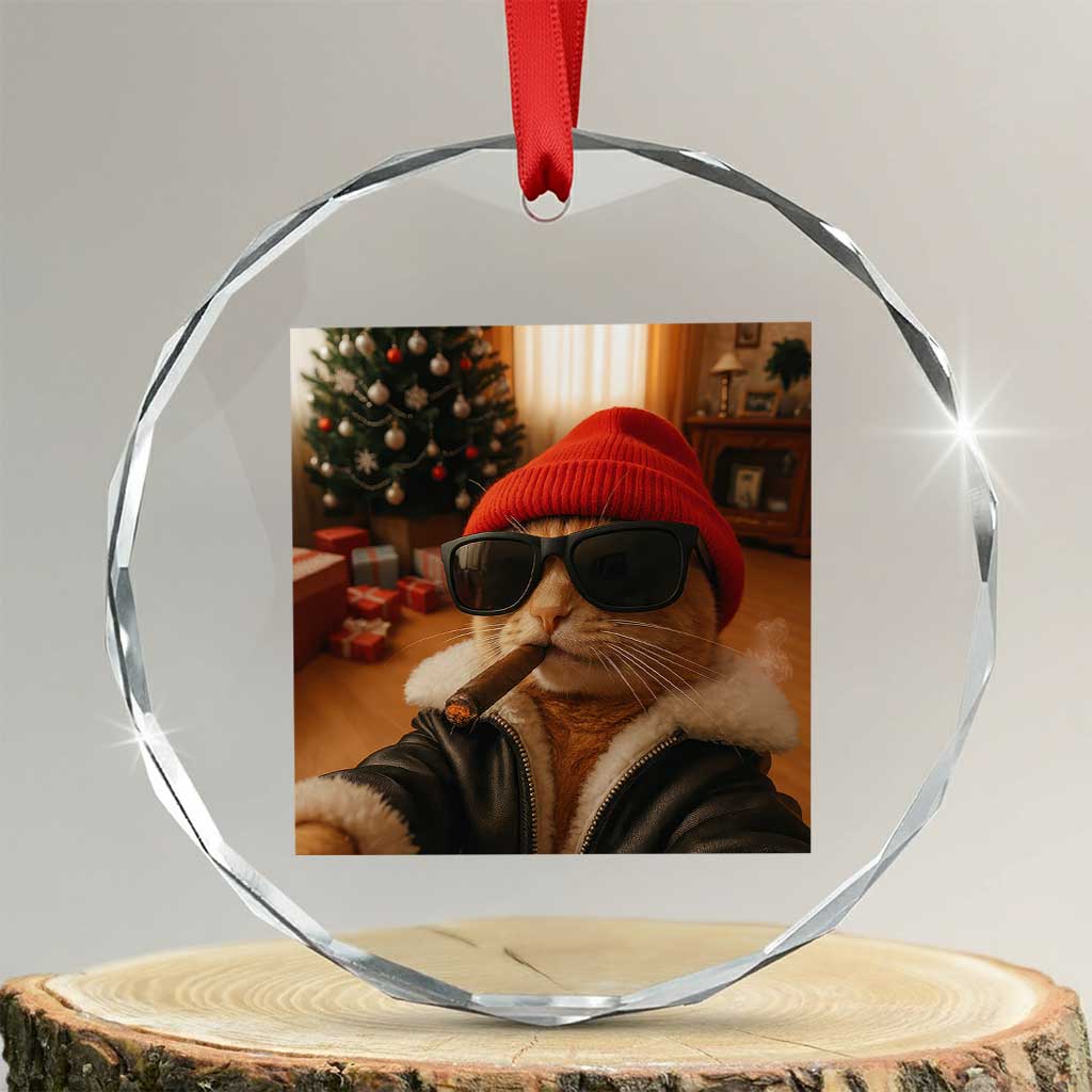 Funny Gangster Cats Christmas Crystal Glass Ornament Smoking Kitten Meme TS14 Transparent Glass 3'' Circle Print Your Wear