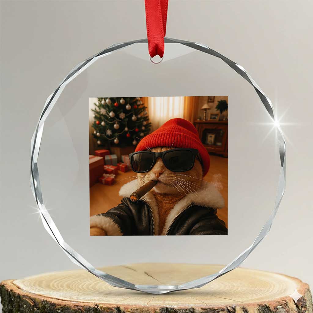 Funny Gangster Cats Christmas Crystal Glass Ornament Smoking Kitten Meme TS14 Transparent Glass 3'' Circle Print Your Wear