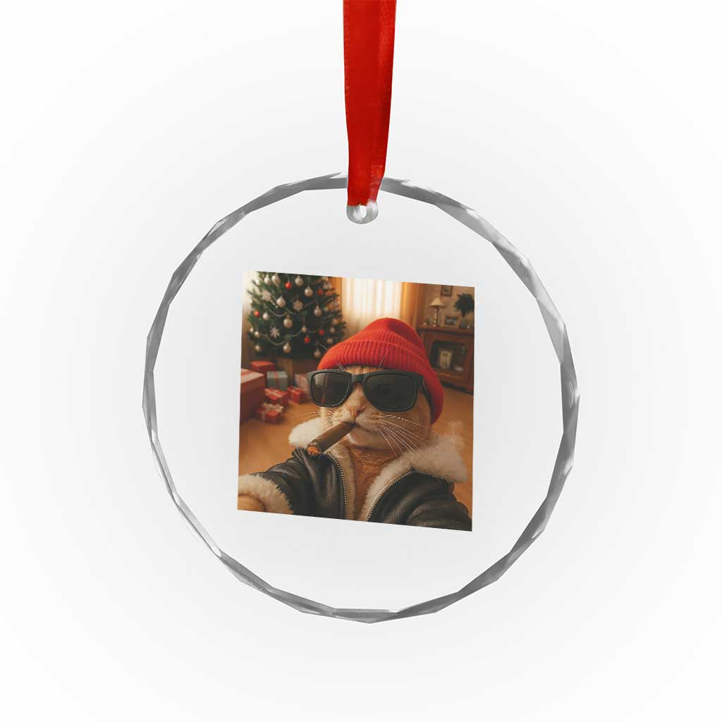 Funny Gangster Cats Christmas Crystal Glass Ornament Smoking Kitten Meme TS14 Print Your Wear