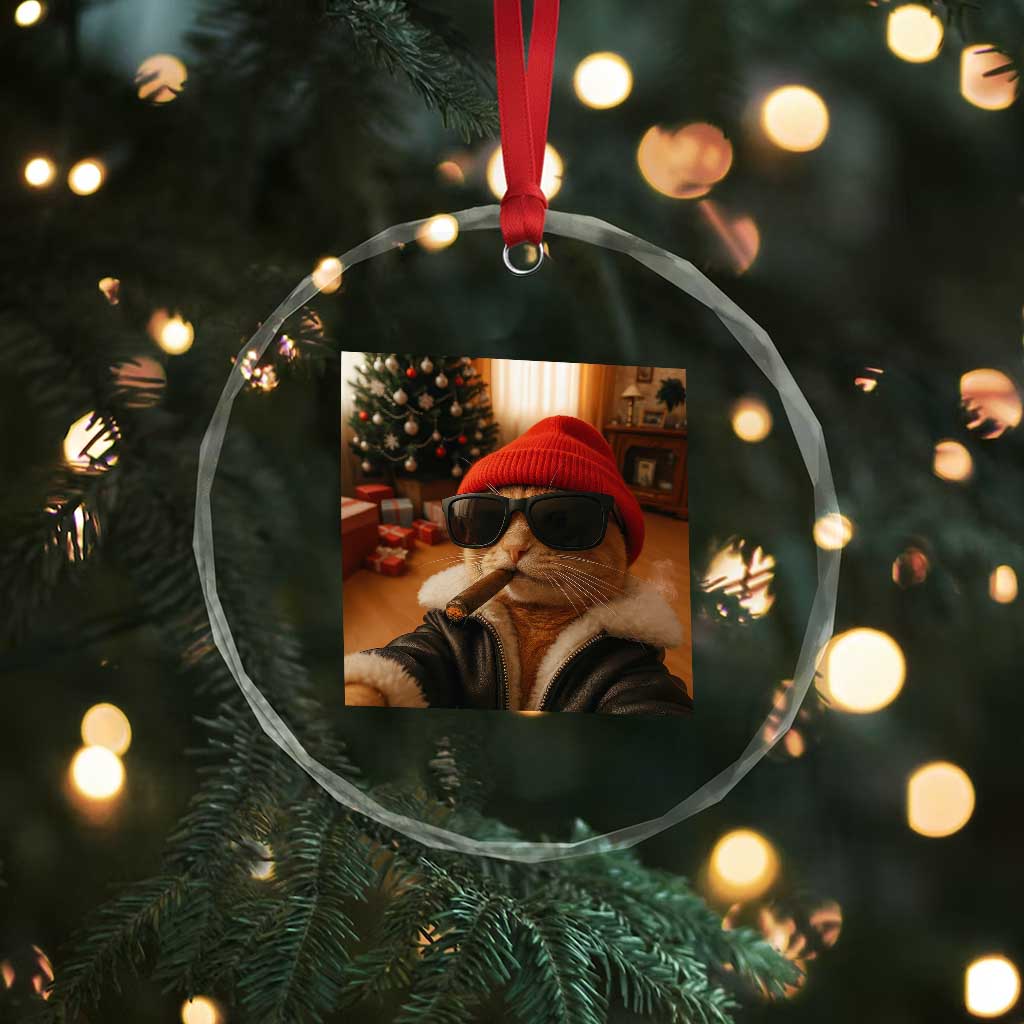 Funny Gangster Cats Christmas Crystal Glass Ornament Smoking Kitten Meme TS14 Print Your Wear