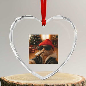 Funny Gangster Cats Christmas Heart Crystal Glass Ornament Smoking Kitten Meme TS14 Transparent Glass 3'' Heart Print Your Wear