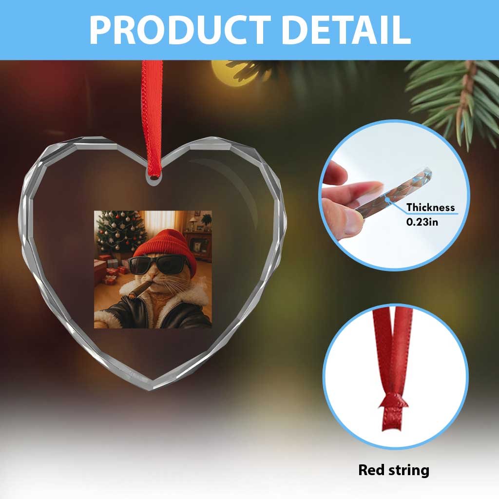 Funny Gangster Cats Christmas Heart Crystal Glass Ornament Smoking Kitten Meme TS14 Print Your Wear