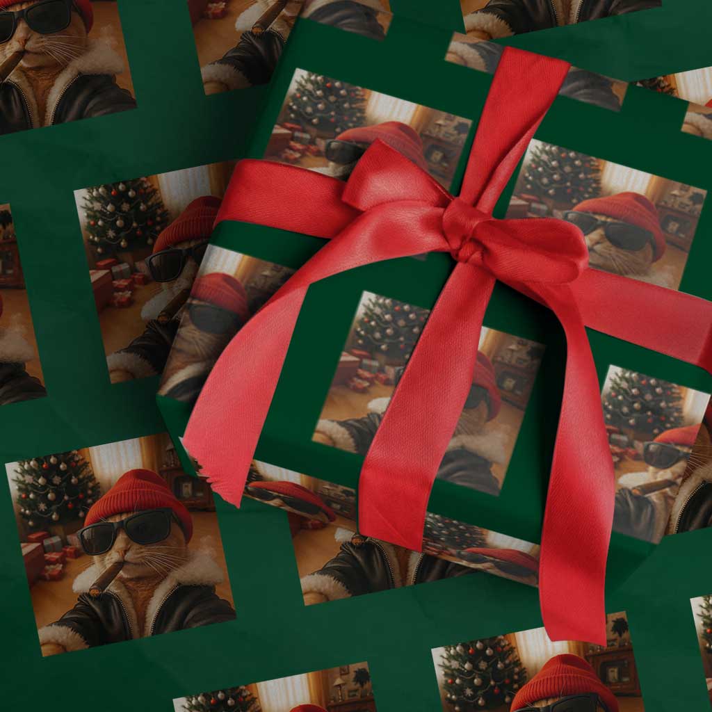 Funny Gangster Cats Xmas Wrapping Paper Roll Smoking Kitten Meme TS14 Green Print Your Wear