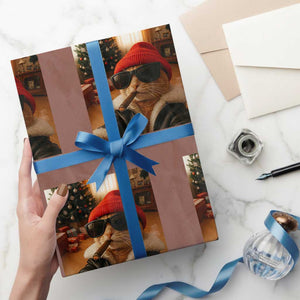 Funny Gangster Cats Xmas Wrapping Paper Roll Smoking Kitten Meme TS14 Mocha Print Your Wear