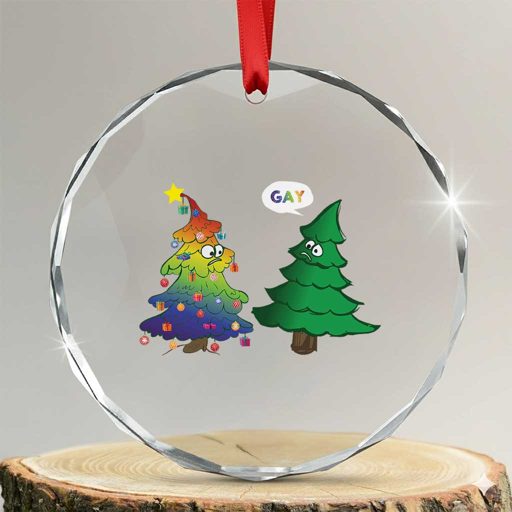 Funny Gay Xmas Crystal Glass Ornament Rainbow Christmas Tree LGBT TS09 Transparent Glass 3'' Circle Print Your Wear