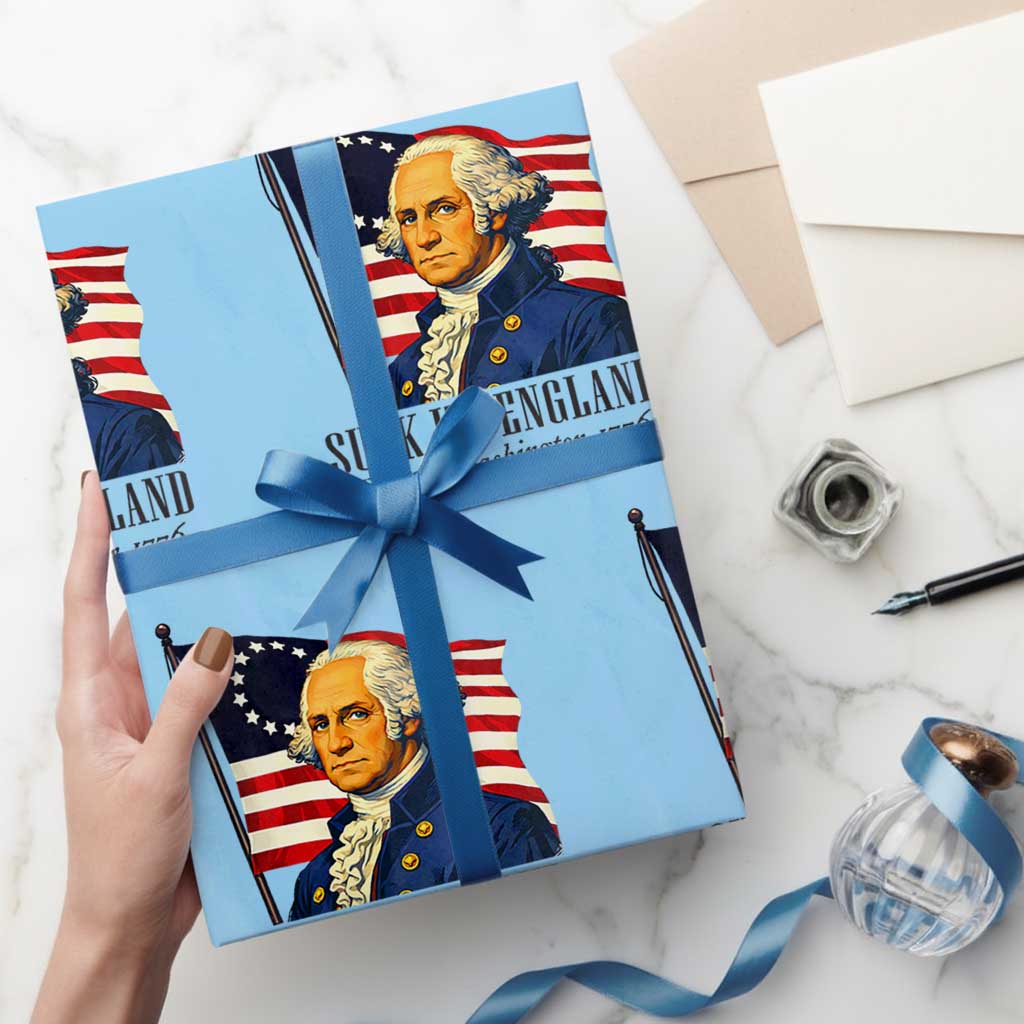 Funny George Washington 1776 Wrapping Paper Roll 4th July Suck-It England TS14 Light Blue Print Your Wear