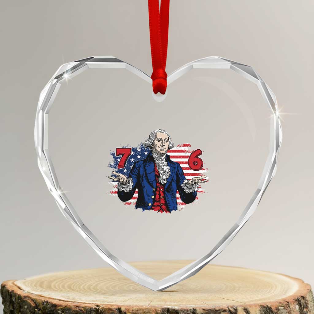 Funny George Washington 67 Heart Crystal Glass Ornament Six Seven Meme Gen Alpha Slang TS11 Transparent Glass 3'' Heart Print Your Wear