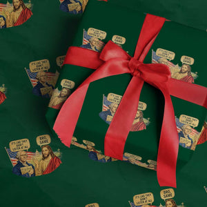 Funny George Washington and Jesus Conversation Wrapping Paper Roll Patriotic Commentary Historical Icons TS02 Green Print Your Wear