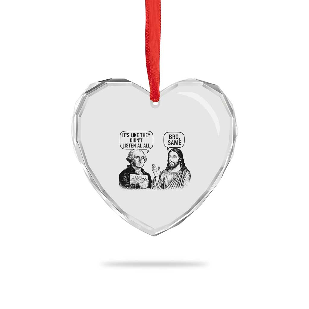 Funny George Washington and Jesus Satire Heart Crystal Glass Ornament Political Commentary Founding Fathers and Faith TS02 Print Your Wear