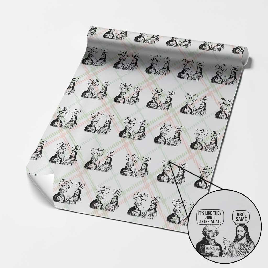 Funny George Washington and Jesus Satire Wrapping Paper Roll Political Commentary Founding Fathers and Faith TS02 Christmas Plaid Print Your Wear
