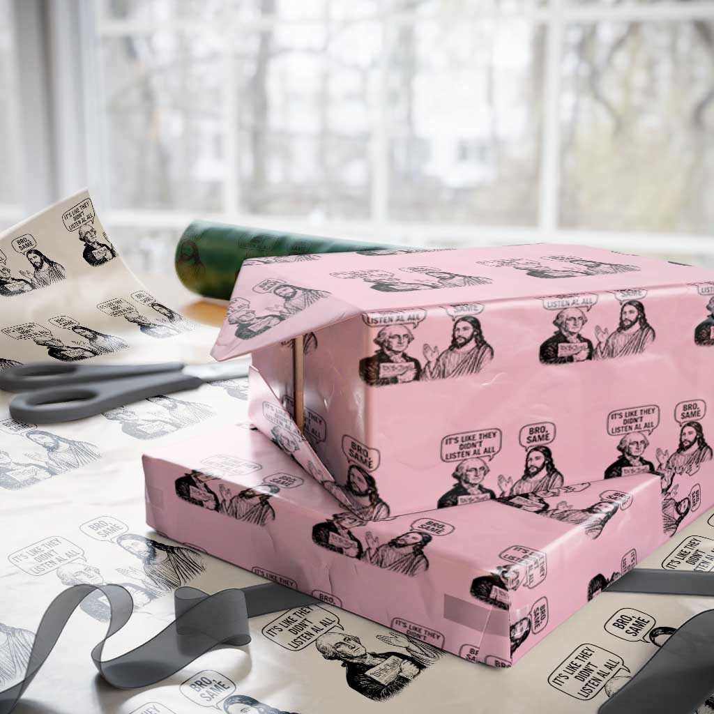 Funny George Washington and Jesus Satire Wrapping Paper Roll Political Commentary Founding Fathers and Faith TS02 Light Pink Print Your Wear