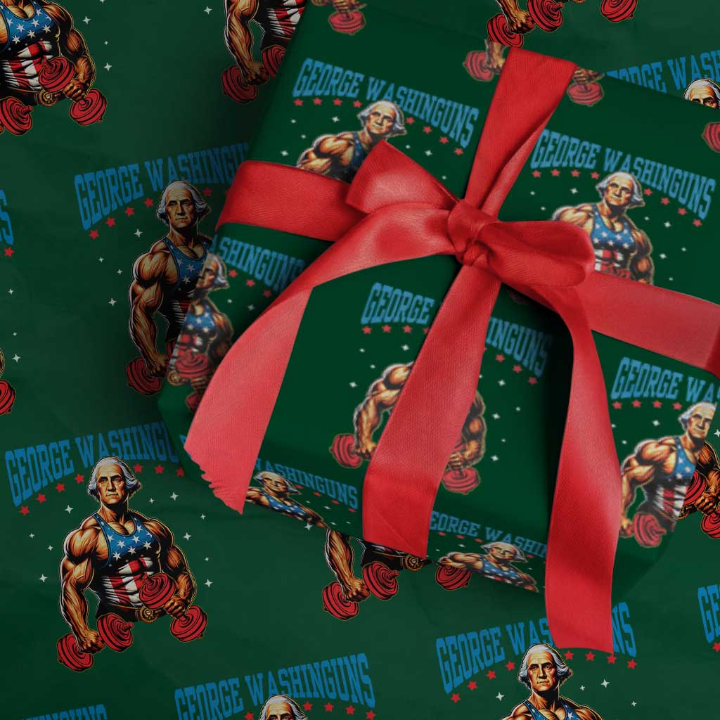 Funny George Washington Gym Wrapping Paper Roll Muscular Flex Workout 4th of July TS10 Green Print Your Wear