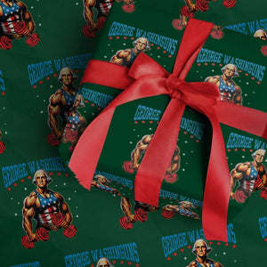 Funny George Washington Gym Wrapping Paper Roll Muscular Flex Workout 4th of July TS10 Green Print Your Wear