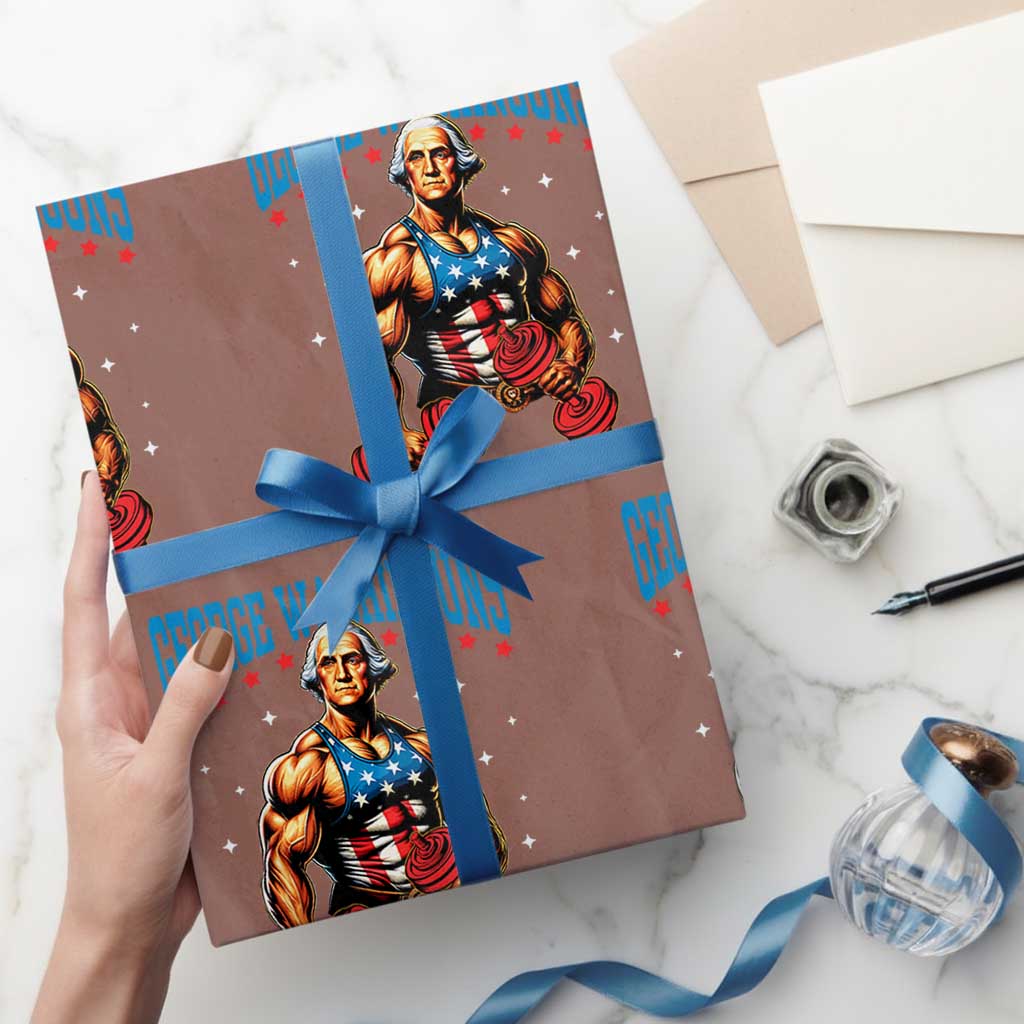 Funny George Washington Gym Wrapping Paper Roll Muscular Flex Workout 4th of July TS10 Mocha Print Your Wear