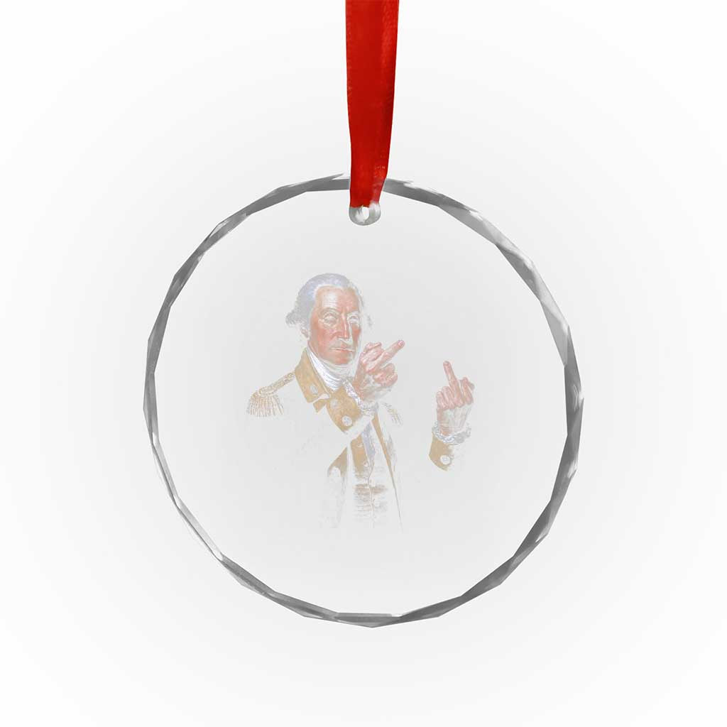 Funny George Washington Middle Fingers Rebel Portrait Crystal Glass Ornament Edgy Classic Oil Painting Parody Patriotic Humor Graphic