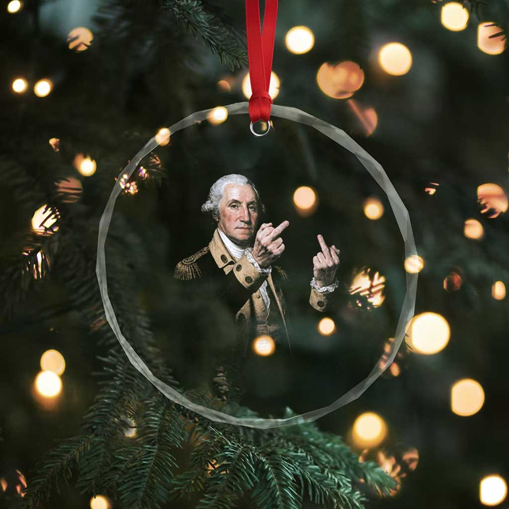 Funny George Washington Middle Fingers Rebel Portrait Crystal Glass Ornament Edgy Classic Oil Painting Parody Patriotic Humor Graphic