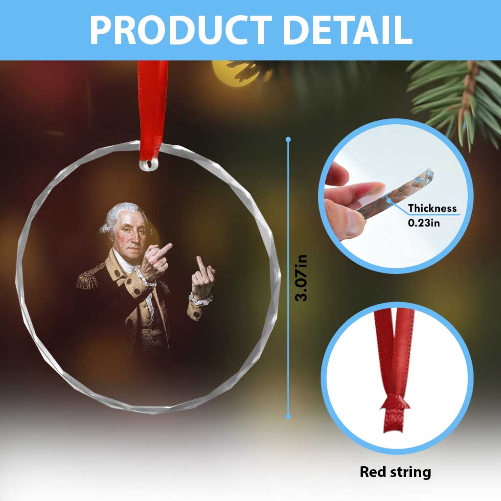 Funny George Washington Middle Fingers Rebel Portrait Crystal Glass Ornament Edgy Classic Oil Painting Parody Patriotic Humor Graphic