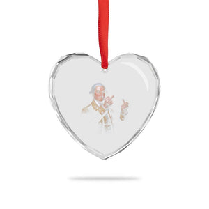Funny George Washington Middle Fingers Rebel Portrait Heart Crystal Glass Ornament Edgy Classic Oil Painting Parody Patriotic Humor Graphic