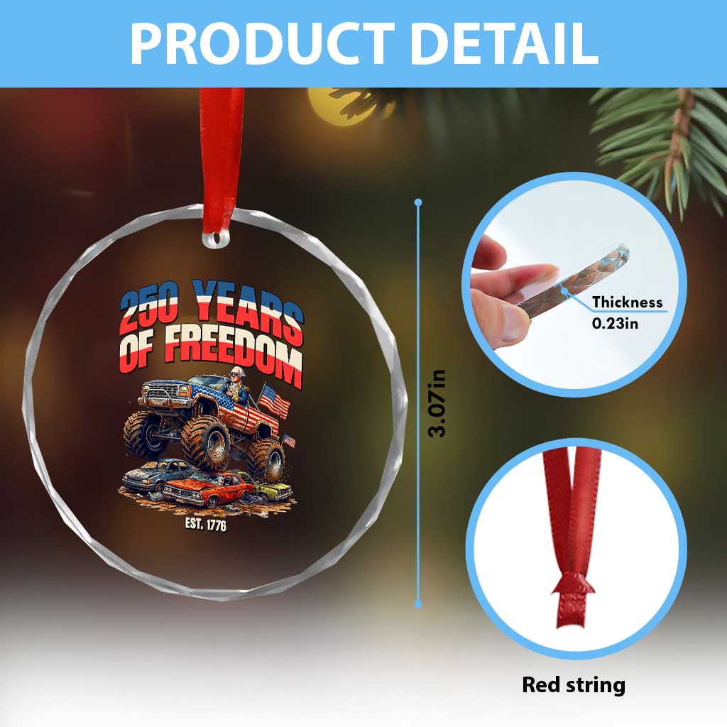 Funny George Washington Monster Truck Crystal Glass Ornament America 250th Anniversary TS12 Print Your Wear