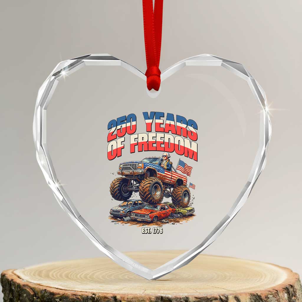 Funny George Washington Monster Truck Heart Crystal Glass Ornament America 250th Anniversary TS12 Transparent Glass 3'' Heart Print Your Wear