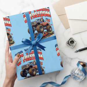 Funny George Washington Monster Truck Wrapping Paper Roll America 250th Anniversary TS12 Light Blue Print Your Wear