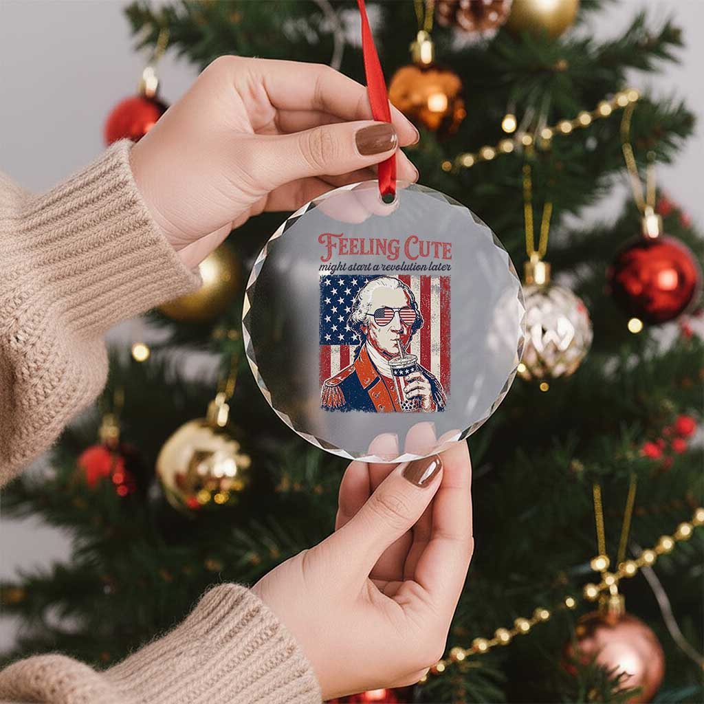 Funny George Washington Revolutionary Patriotic Crystal Glass Ornament Feeling Cute Might Start A Revolution Later