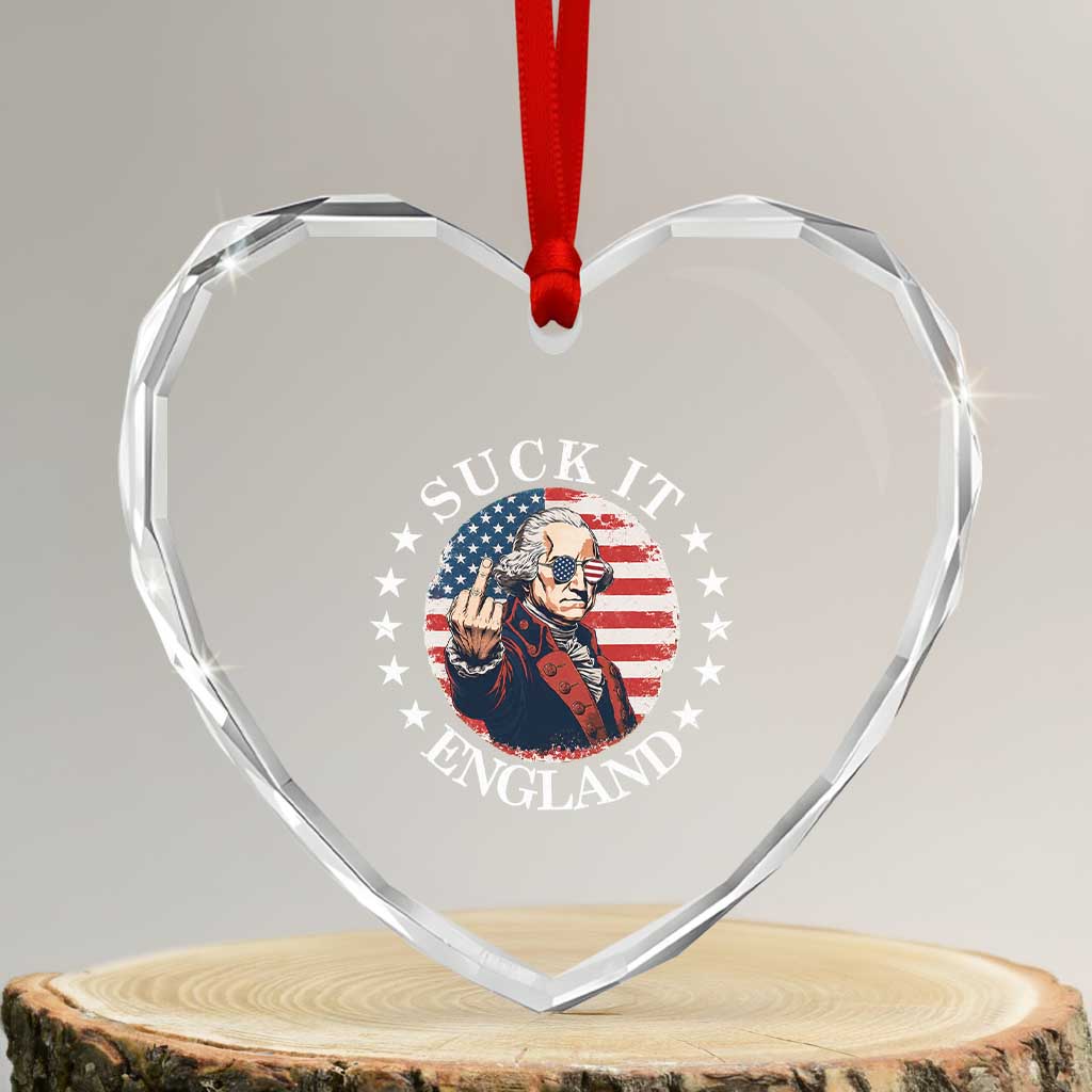 Funny George Washington Revolutionary War Heart Crystal Glass Ornament Suck It England