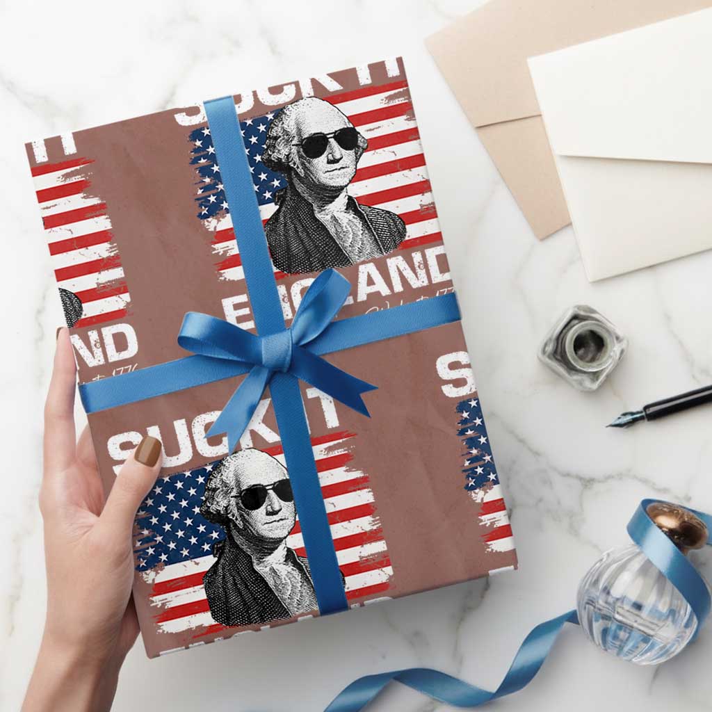 Funny George Washington Wrapping Paper Roll Suck It England Bold Patriotic 4th of July 1776 TS02 Mocha Print Your Wear