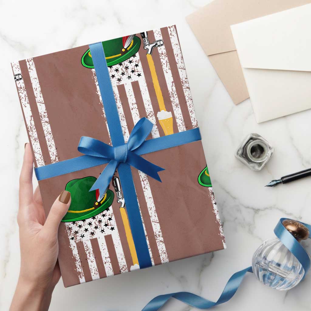 Funny German Beer Wrapping Paper Roll Oktoberfest Vintage American Flag Alpine hat TS11 Mocha Print Your Wear