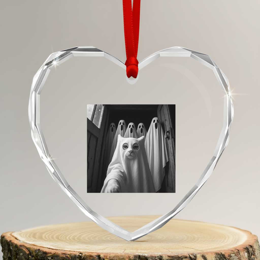 Funny Ghost Cat Halloween Meme Heart Crystal Glass Ornament TS14 Transparent Glass 3'' Heart Print Your Wear