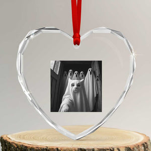 Funny Ghost Cat Halloween Meme Heart Crystal Glass Ornament TS14 Transparent Glass 3'' Heart Print Your Wear