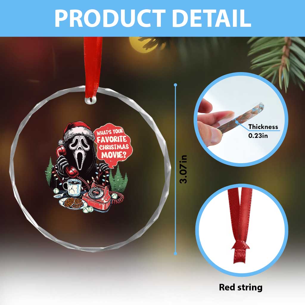 Funny Ghost Christmas Face Crystal Glass Ornament Whats Your Favorite Christmas Movie Spooky Xmas TS11 Print Your Wear