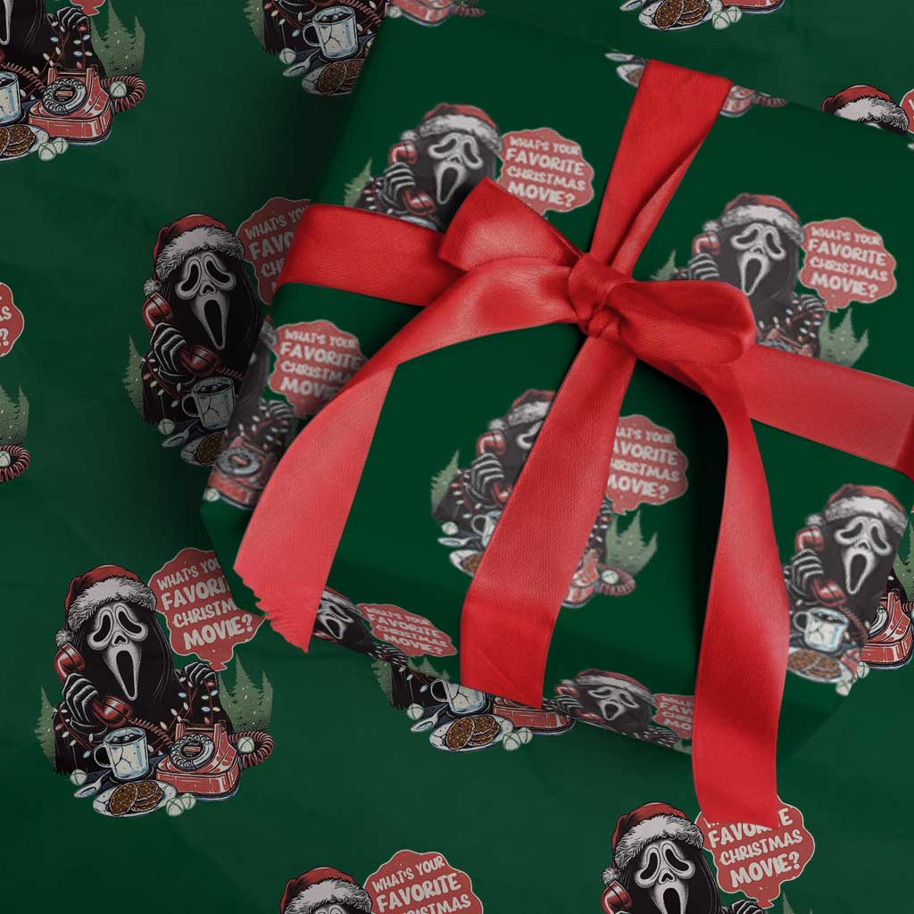 Funny Ghost Christmas Face Wrapping Paper Roll Whats Your Favorite Christmas Movie Spooky Xmas TS11 Green Print Your Wear