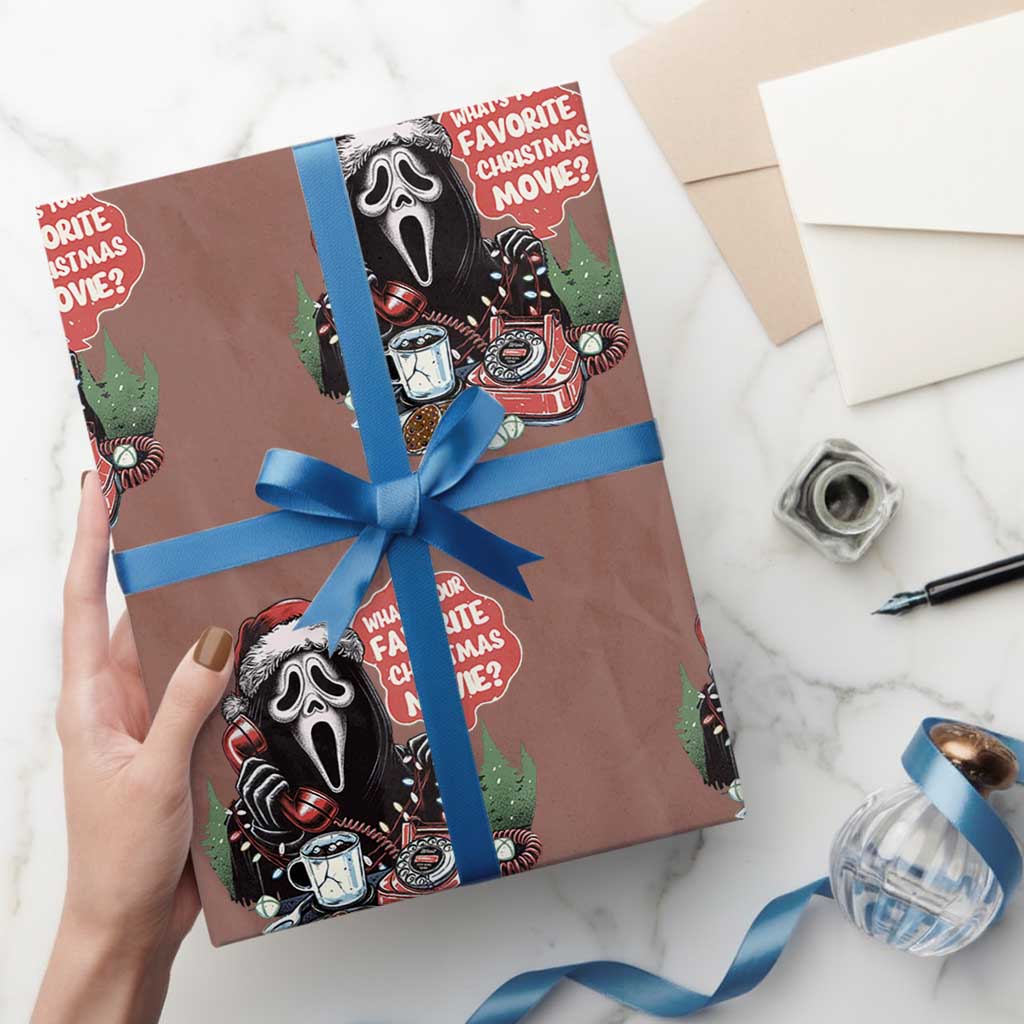 Funny Ghost Christmas Face Wrapping Paper Roll Whats Your Favorite Christmas Movie Spooky Xmas TS11 Mocha Print Your Wear