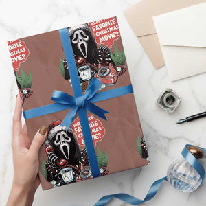 Funny Ghost Christmas Face Wrapping Paper Roll Whats Your Favorite Christmas Movie Spooky Xmas TS11 Mocha Print Your Wear