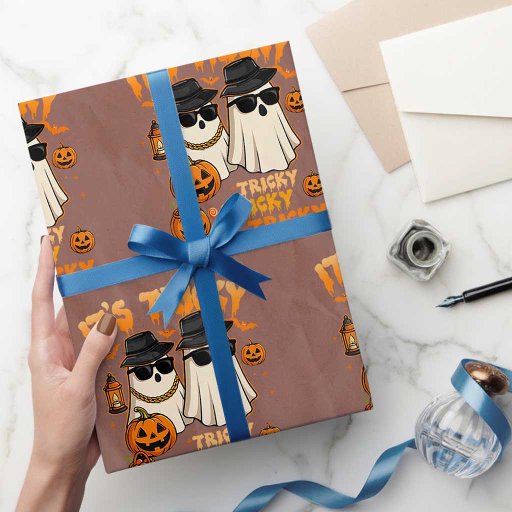 Funny Ghost Wrapping Paper Roll It's Tricky Tricky Tricky 90s Nostalgia Halloween Costume TS10 Mocha Print Your Wear