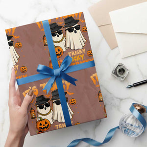 Funny Ghost Wrapping Paper Roll It's Tricky Tricky Tricky 90s Nostalgia Halloween Costume TS10 Mocha Print Your Wear