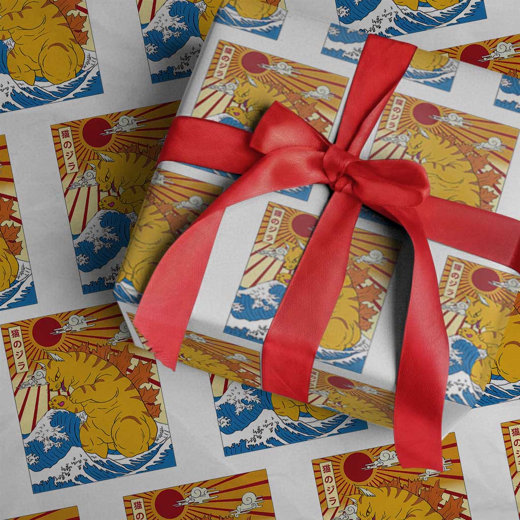 Funny Giant Cat Monster Japanese Anime Kawaii Wrapping Paper Roll Retro Vintage Japan Inspo Graphic TS02 White Print Your Wear