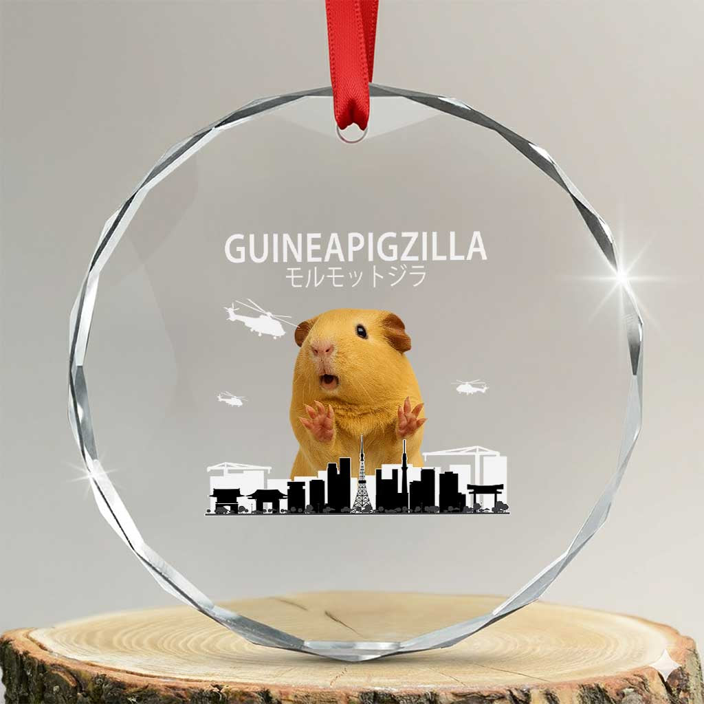 Funny Giant Guinea Pig Monster Roaring Tokyo Japan Crystal Glass Ornament Guineapigzilla TS12 Transparent Glass 3'' Circle Print Your Wear