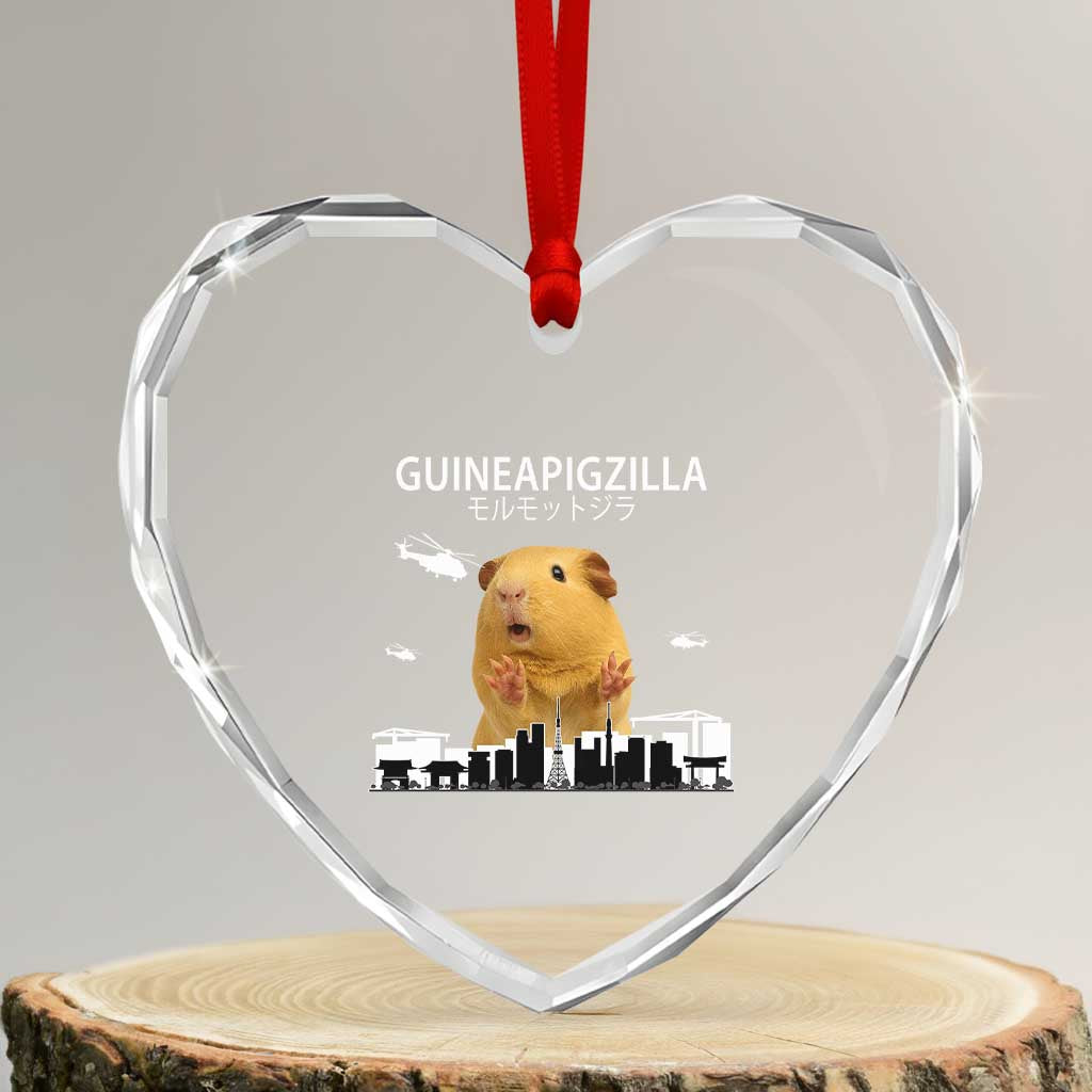 Funny Giant Guinea Pig Monster Roaring Tokyo Japan Heart Crystal Glass Ornament Guineapigzilla TS12 Transparent Glass 3'' Heart Print Your Wear