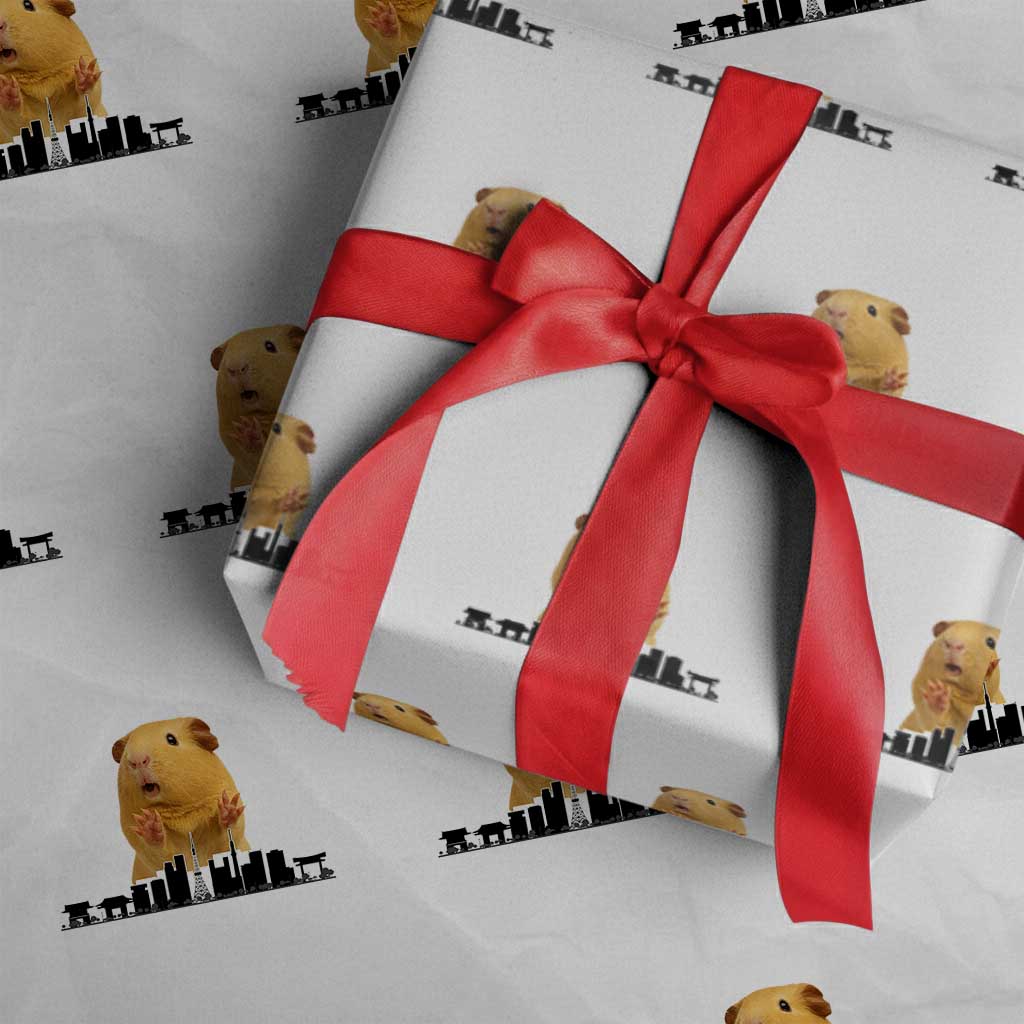 Funny Giant Guinea Pig Monster Roaring Tokyo Japan Wrapping Paper Roll Guineapigzilla TS12 White Print Your Wear