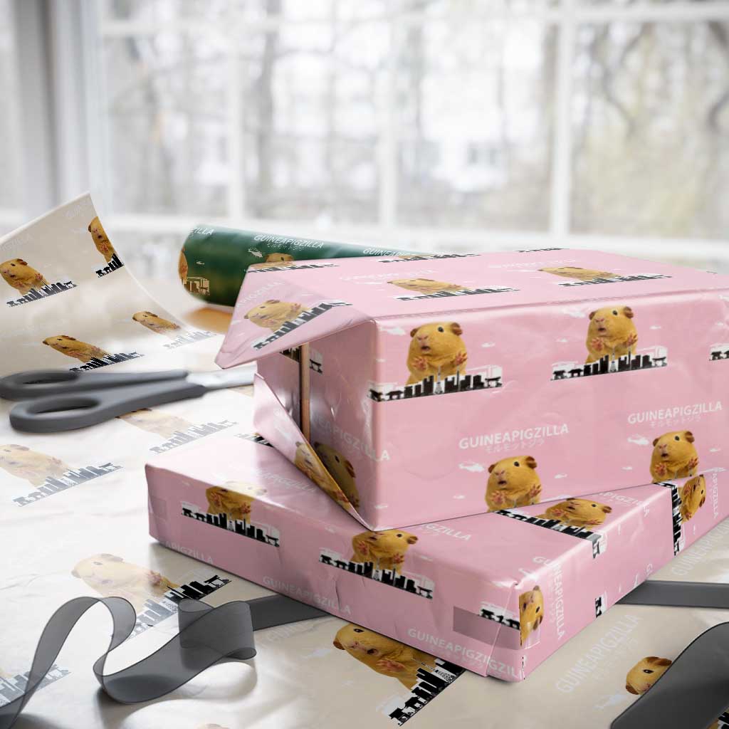 Funny Giant Guinea Pig Monster Roaring Tokyo Japan Wrapping Paper Roll Guineapigzilla TS12 Light Pink Print Your Wear